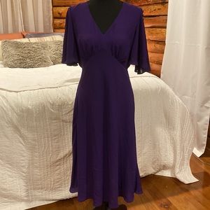 NWT RALPH LAUREN Womens Purple Lined Button Flutter Sleeve A-Line Dress 6